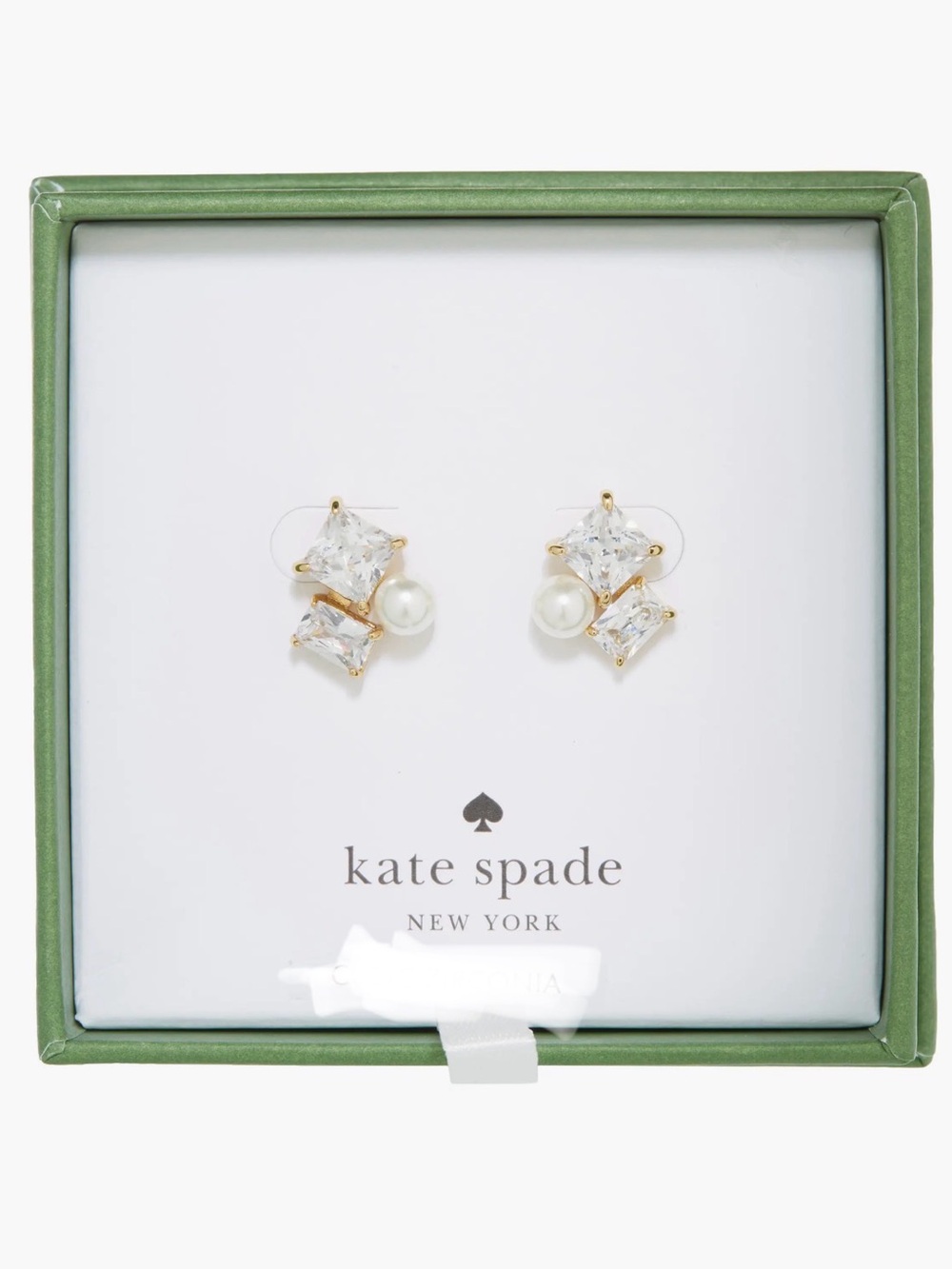 kate spade Gold Tone Crystal & Pearl Stud Earrings - White/Gold